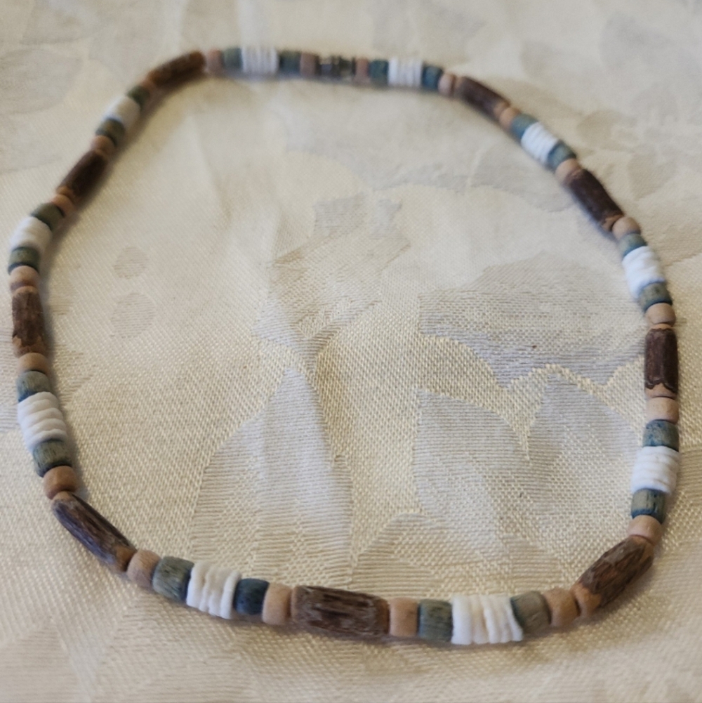 Puka Shell & Wood Bead Necklace